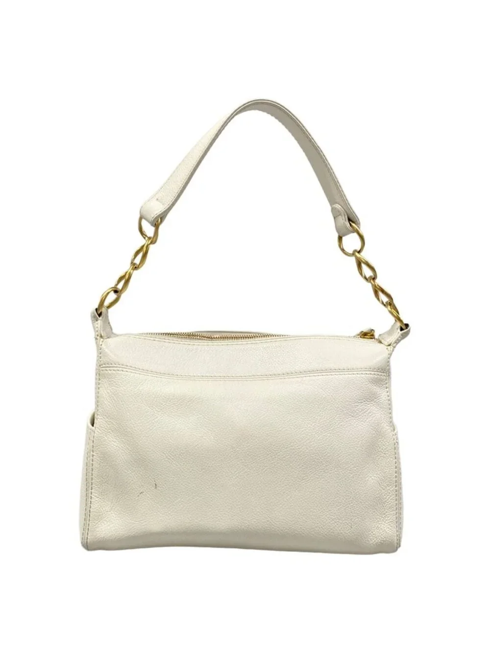 Chanel Handbag White Chain Handle Gold CC Logo Leather